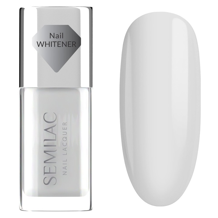 Oja Semilac 100 Nail Whitener, 9 ml, efect natural de albire, uscare rapida, luciu natural