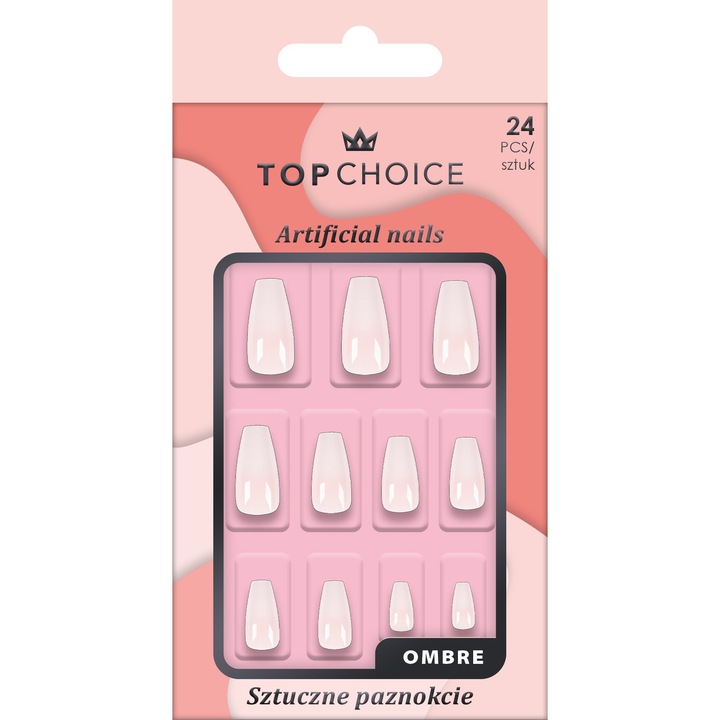 Set de 24 unghii false, TOP CHOICE, usor de aplicat