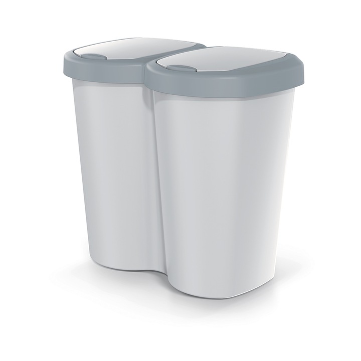 Cos de gunoi Compacta B Duo, gri/gri, capacitate 40L, un compartiment, doua capace, versiune montata pe perete, NDBS40-429U_427C