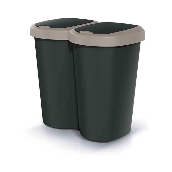 Kuka Compacta B Duo, barna/fekete, 40L kapacitás, egy rekesz, két fedél, falra szerelhető változat