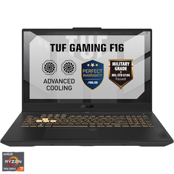 Laptop Gaming ASUS TUF A17 cu procesor AMD Ryzen™ 7 7445HS pana la 4.70 GHz, 17.3'', Full HD, 144Hz, IPS, 16GB DDR5 RAM, 1TB SSD, NVIDIA® GeForce RTX™ 4050 6GB GDDR6, No OS, Mecha Gray