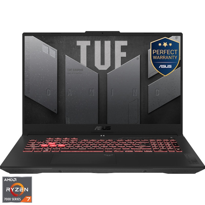 Лаптоп Gaming ASUS TUF A17, AMD Ryzen™ 7 7445HS до 4.70 GHz, 17.3'', Full HD, 144Hz, IPS, 16GB DDR5 RAM, 1TB SSD, NVIDIA® GeForce RTX™ 4050 6GB GDDR6, No OS, Mecha Gray