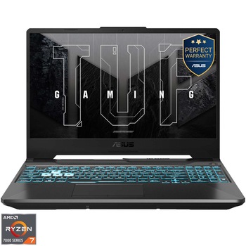 Laptop Gaming ASUS TUF A15 cu procesor AMD Ryzen 7 7445HS pana la 4.70 GHz, 15.6'', Full HD, 144Hz, IPS, 16GB DDR5 RAM, 1TB SSD, NVIDIA GeForce RTX 3050 4GB GDDR6, No OS, Graphite Black