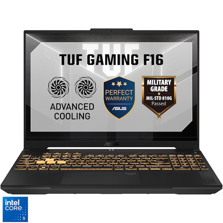 Laptop Gaming ASUS TUF F16 cu procesor Intel® Core™ 5 210H pana la 4.80 GHz, 16'', Full HD+, WUXGA, 144Hz, IPS, 16GB DDR4 RAM, 1TB SSD, NVIDIA® GeForce RTX™ 3050 6GB GDDR6, No OS, Mecha Gray