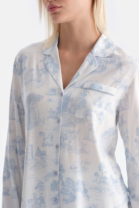 DAGI, Pijama din amestec de modal cu imprimeu grafic, Albastru lavanda/Alb murdar