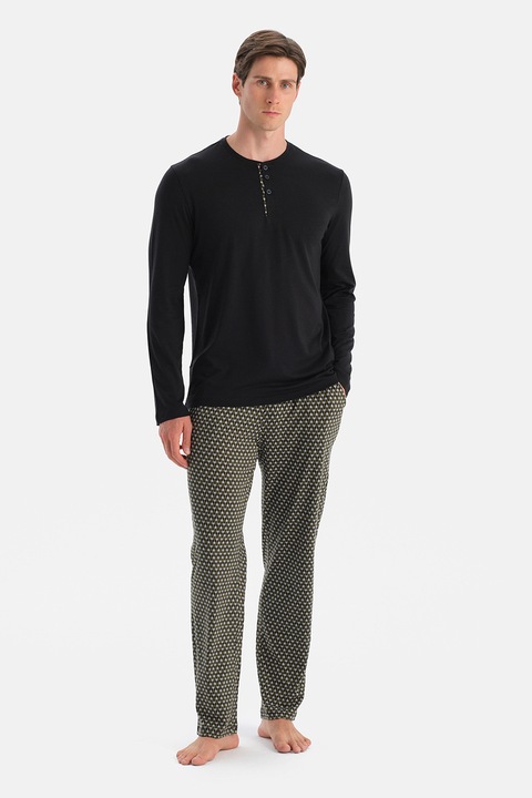 DAGI, Pijama cu decolteu la baza gatului, din amestec de bumbac, Multicolor