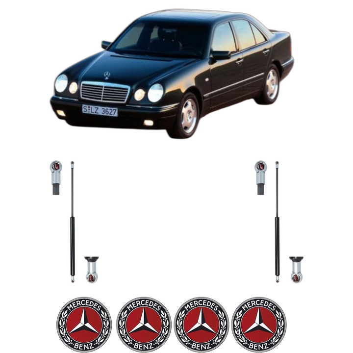 Set amortizoare capota pentru MERCEDES-BENZ E-CLASS (W210) din 1995-2002, 2 bucati, MAGNUM TECHNOLOGY, 4 stickere auto MERCEDES-BENZ