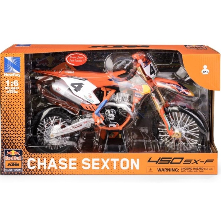Мотоциклет играчка KTM 450 SX-F Chase Sexton 2024, Daffi, модел 1:6, метален с пластмасови елементи, 36x14,5x22см, комплект с фигурка