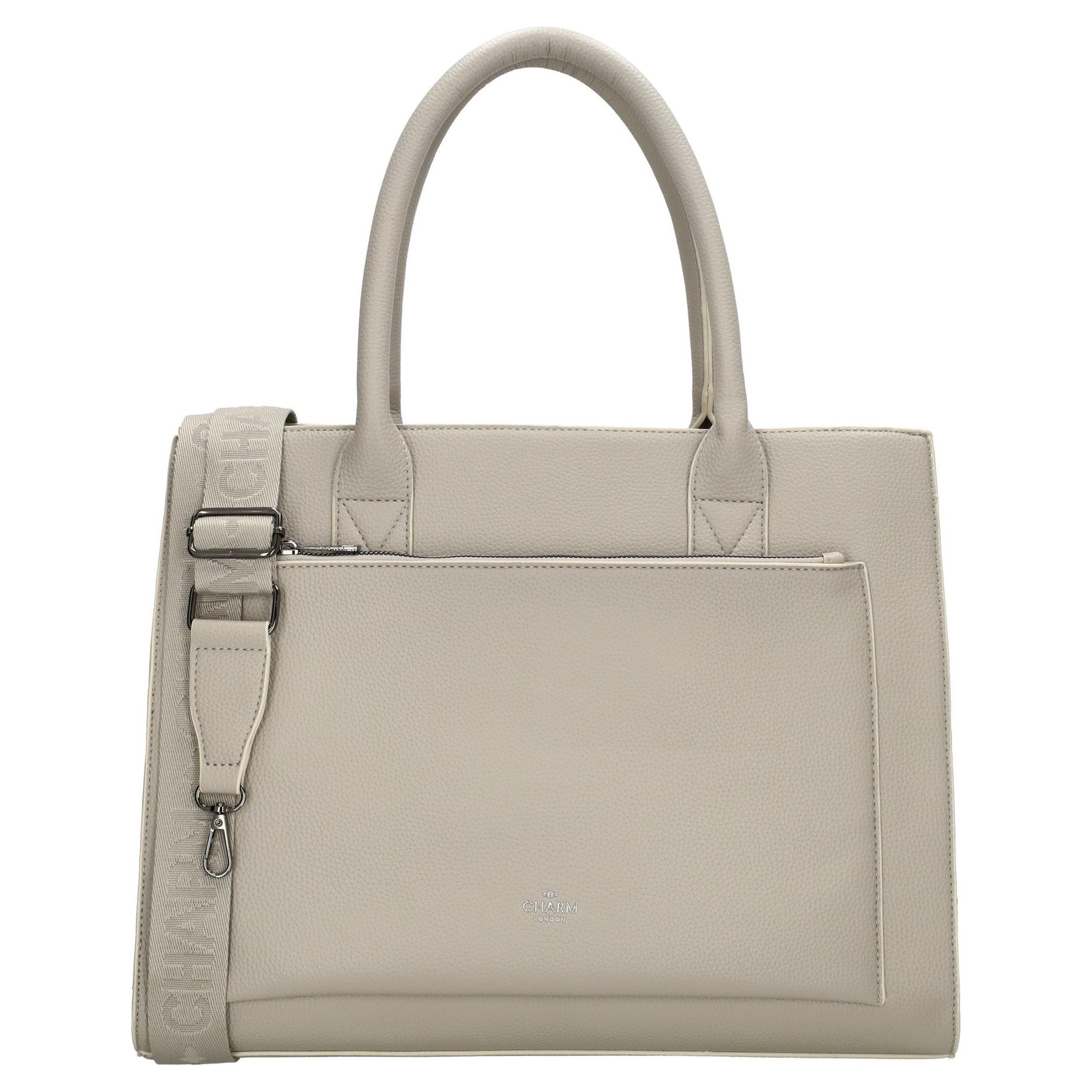 Geantă laptop Charm London Pentonville, gri deschis, piele sintetică, 40x32x13cm
