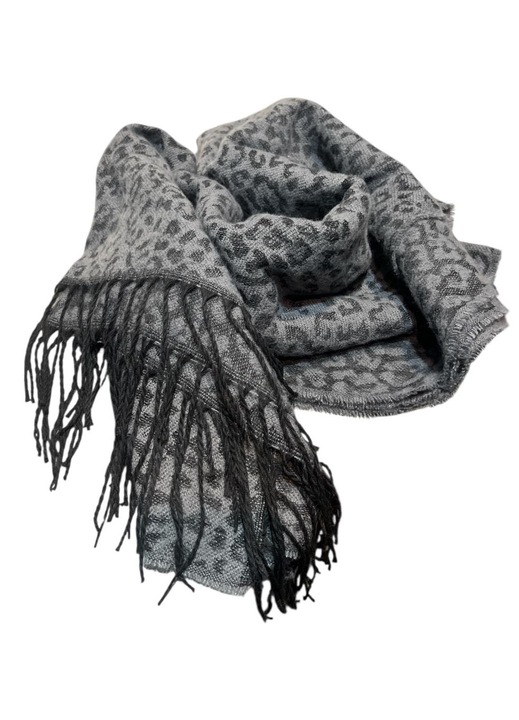 Esarfa Unisex cu Model Animal Print, 180 x 70 cm, Poliester 100%, Gri/Negru