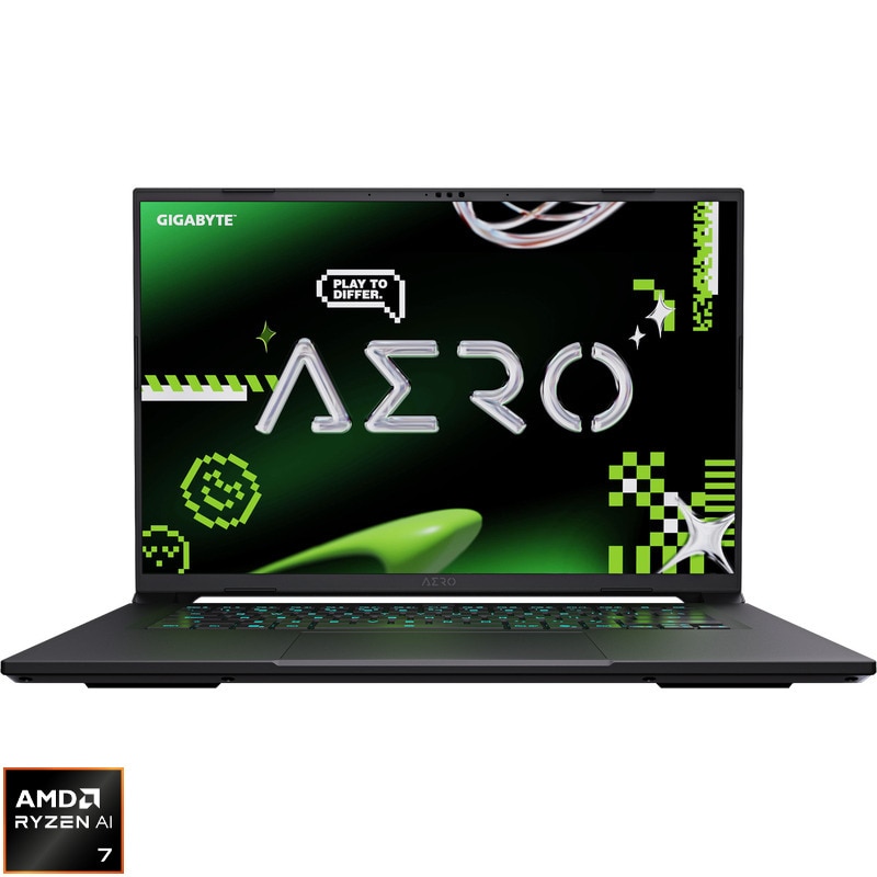 Laptop Gaming GIGABYTE AERO X16 1VH cu procesor AMD Ryzen™ AI7 350 pana la 5.0GHz, 16" WQXGA 165Hz, 32GB DDr5 RAM, 1TB SSD, NVIDIA GeForce RTX 5070 8GB DDR7, Windows 11 Home, Space