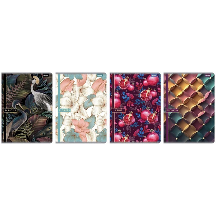 Caiete A5 Beniamin, set 5 bucati, 80 pagini, linie, 70g, metalizat, margine rosie, coperta moale