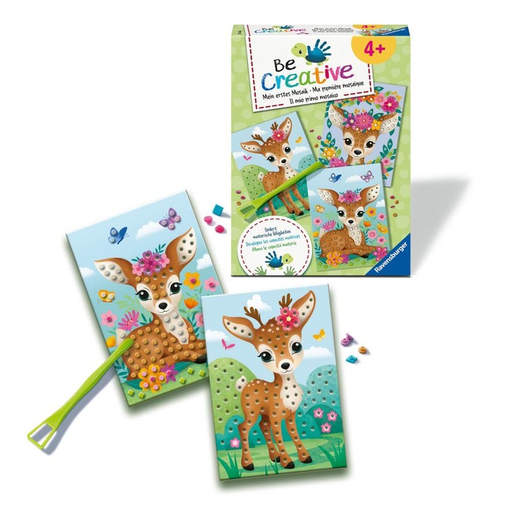 Set BeCreative mozaic Bambi, 300 piese, 3 tablouri, multicolor