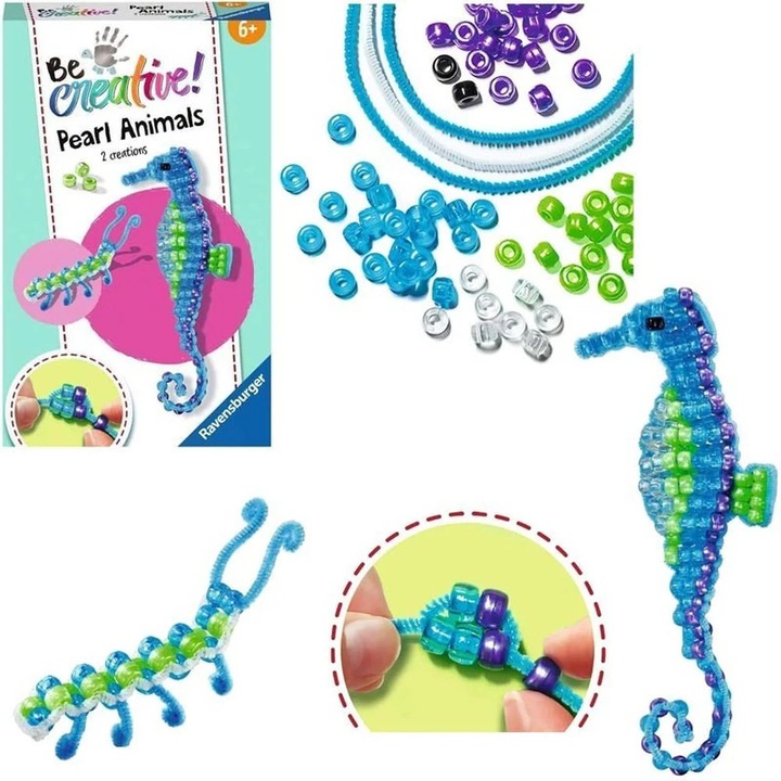 Set mini de creatie din perle calut de mare si larva, Ravensburger, margele colorate, 6 ani+