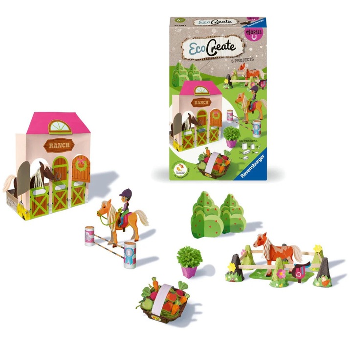 Set de artizanat EcoCreate ferma de cai, Ravensburger, 6 proiecte, materiale reciclate