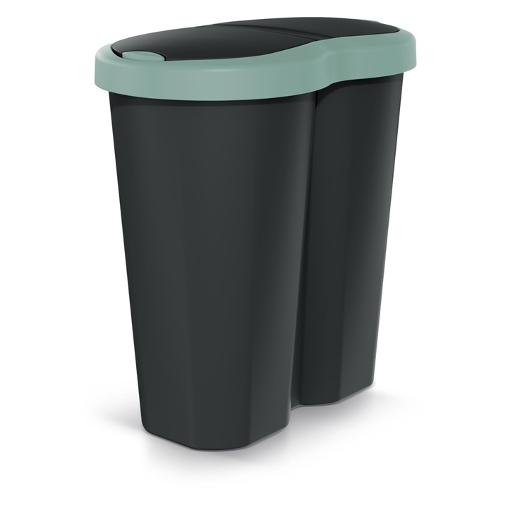 Cos de gunoi Compacta R Duo, verde/negru, capacitate 40L, un compartiment, doua capace