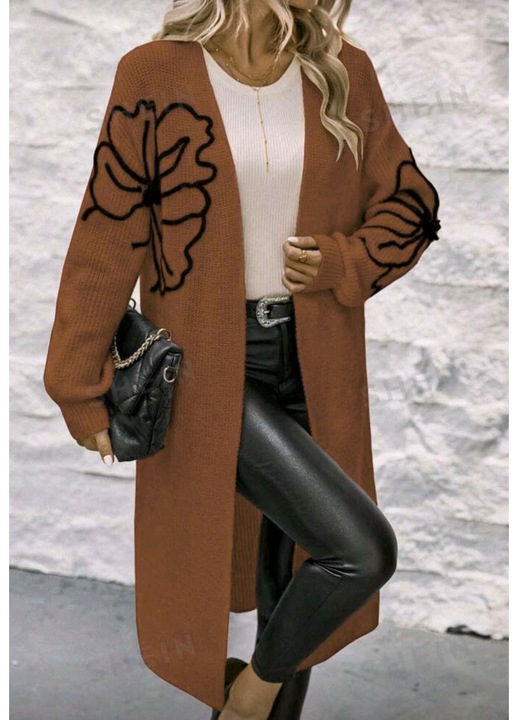 Cardigan dama cu maneca lunga, tricotat, Maro