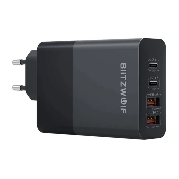 BlitzWolf BW-S29 USB + USB-C Gyorstöltő Hálózati Adapter 120W - Fekete