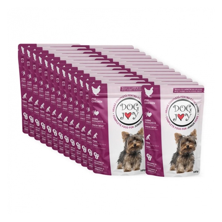 Set 24 buc Hrana umeda pentru caini 4DOGS Dog Joy Junior cu pui, 100g