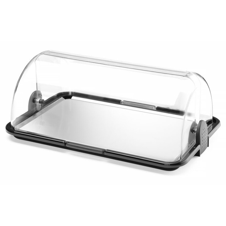 Tavă de servire dublă Hendi, 465x310x410mm, polipropilenă, cu inserție din oțel inoxidabil, negru, set cu 2 insertii de gel