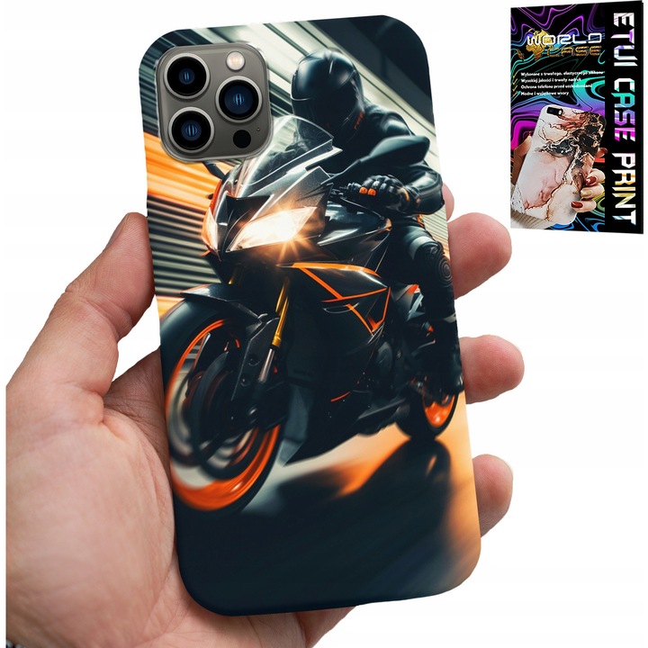 iPhone 13 Pro Max tok, World Case, motoros design, szilikon, üveggel együtt