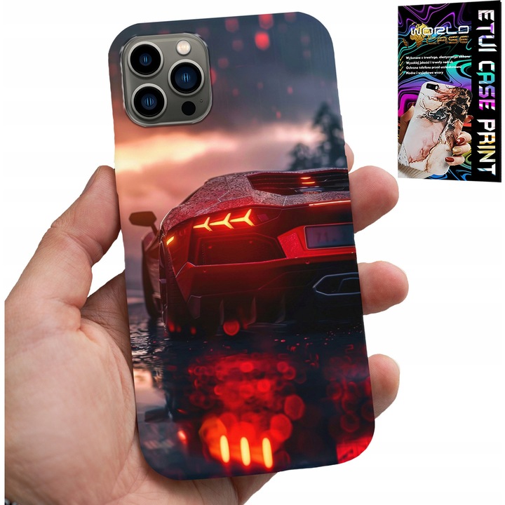 Tok iPhone 12 Pro Max-hoz, World Case, luxusautó nyomtatás, szilikon