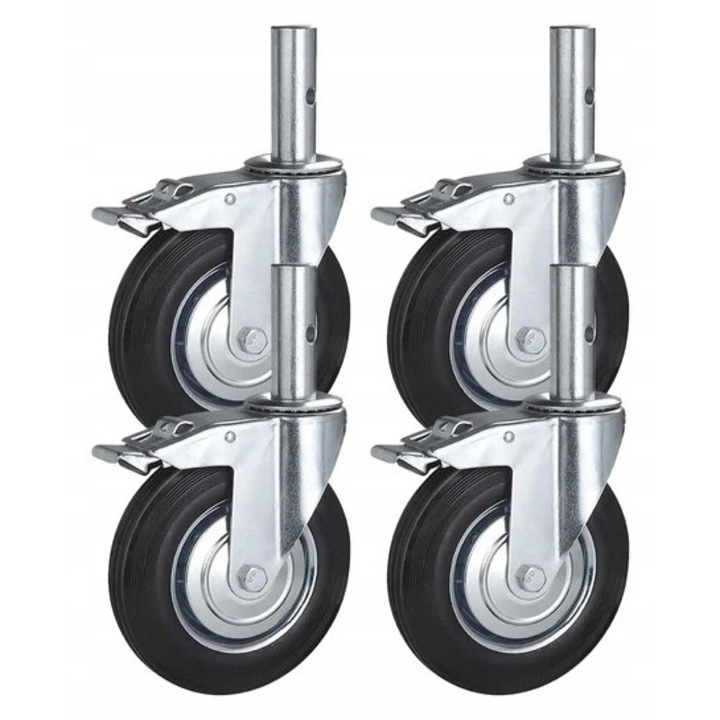 Set 4 roti pivotante cu frana, Vortech, diametru 200mm, inaltime 100mm, capacitate 150kg/roata