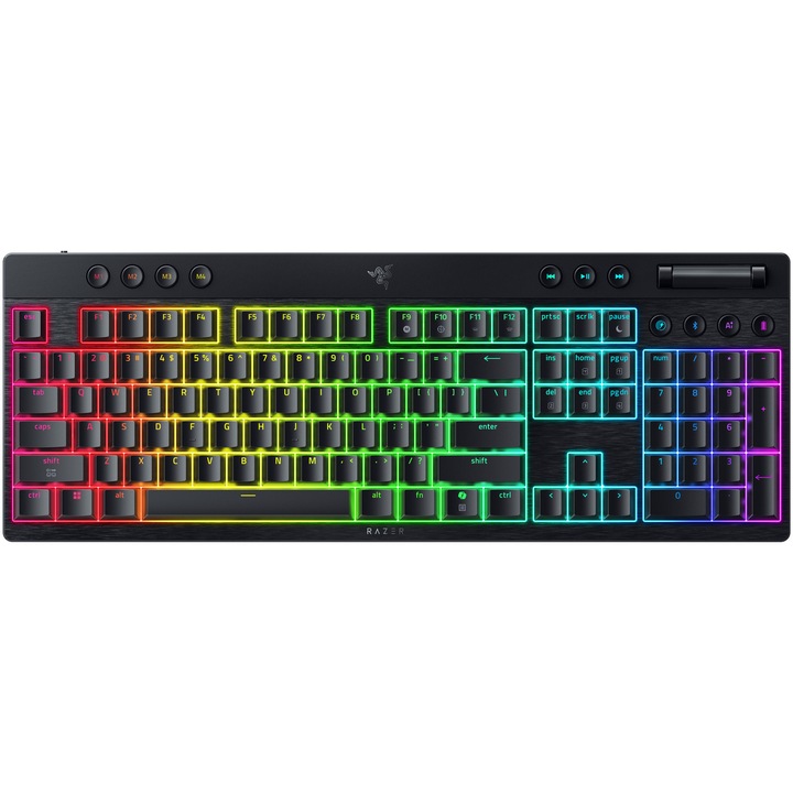 Безжична механична клавиатура Razer Blackwidow V4 Low profile HyperSpeed, Суичове Razer Low-profile Mechanical Switches (Green Clicky), 110 клавиша, Подсветка Razer Chroma RGB, Черен