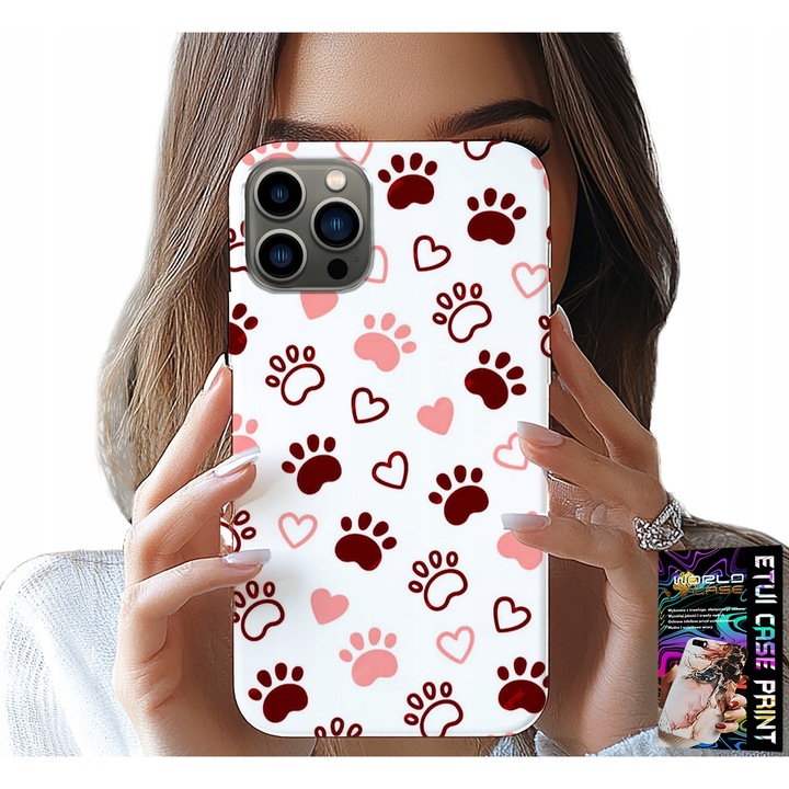 Tok iPhone 12 Pro Max-hoz, World Case, kutyaláb mintás design fehér alapon, szilikon