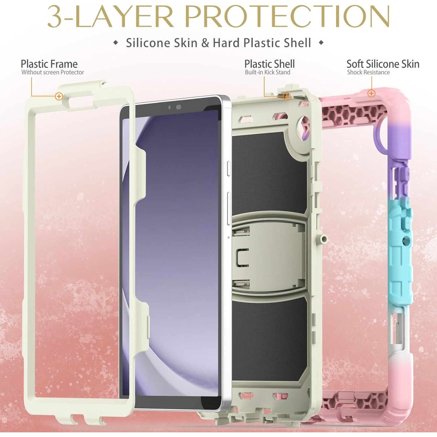 Husa Shockproof Armor pentru Samsung Galaxy Tab A7 Lite(SM-T220/T225), 8.7", Sigloo, stand Built-in, Protectie 360, Roz camouflage