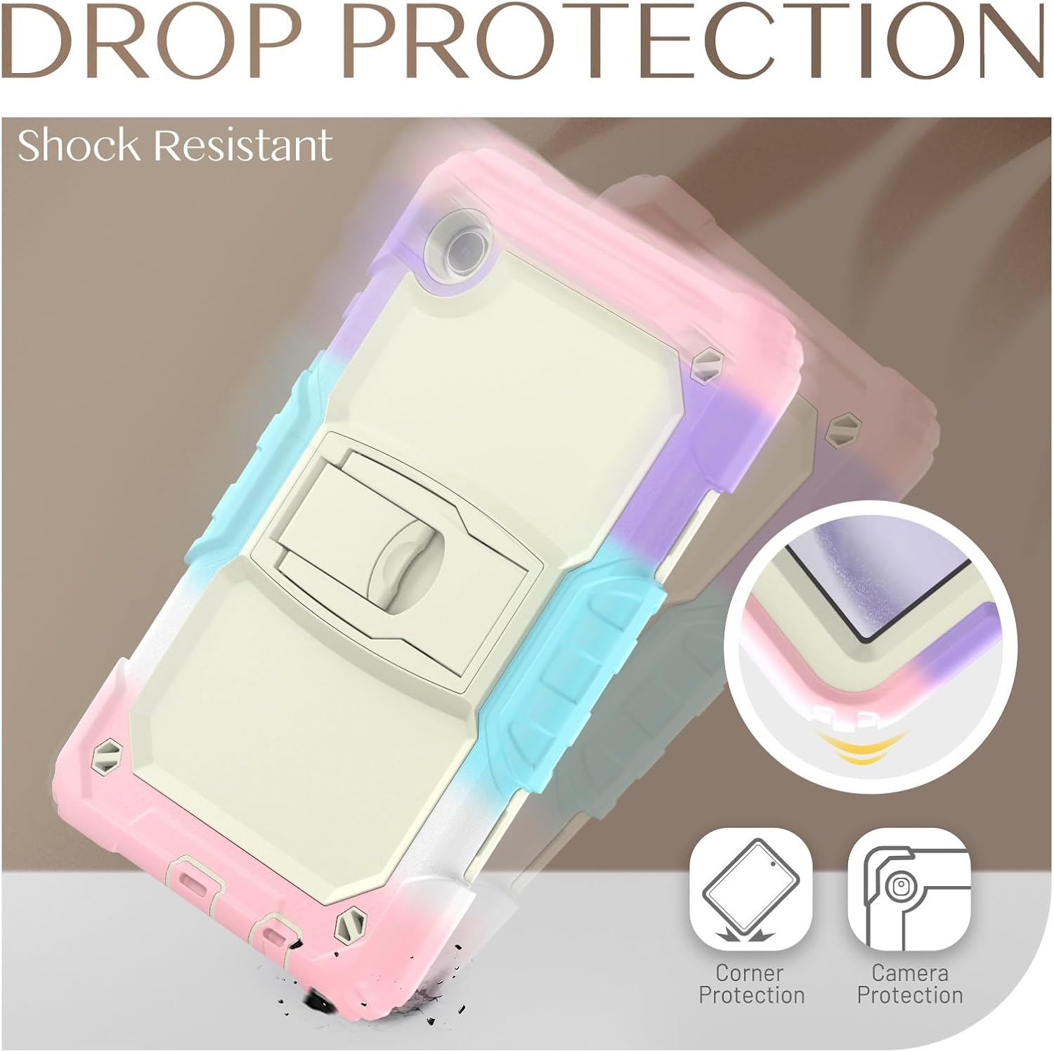 Husa Shockproof Armor pentru Samsung Galaxy Tab A7 Lite(SM-T220/T225), 8.7", Sigloo, stand Built-in, Protectie 360, Roz camouflage