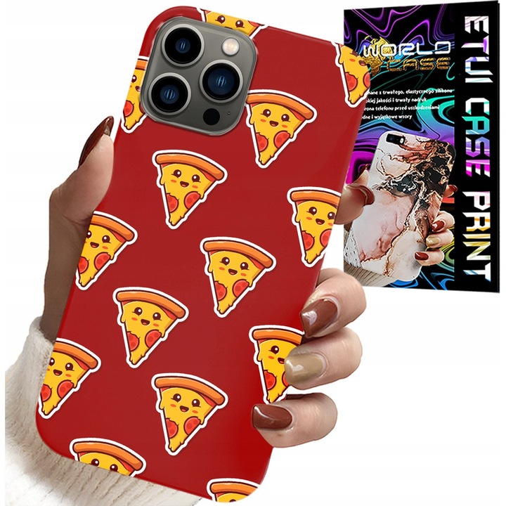 Telefontok, World Case, pizza dizájn piros háttérrel, szilikon, iPhone 12 Pro Max
