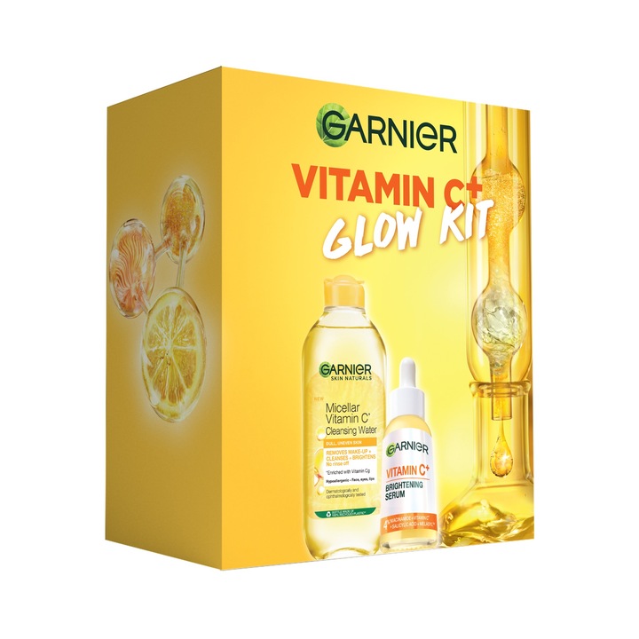 Garnier ajándékszett, Vitamin C+ nappali ragyogó hatású arcszérum, 30 ml + Garnier Skin Naturals C-vitaminnal dúsított micellás víz, 400 ml