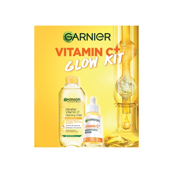 Set Cadou Ingrijire Ten Serum Garnier Vitamin C+ de zi cu efect de iluminare, 30 ml + Apa micelara Garnier Skin Naturals imbogatita cu Vitamina C, 400 ml