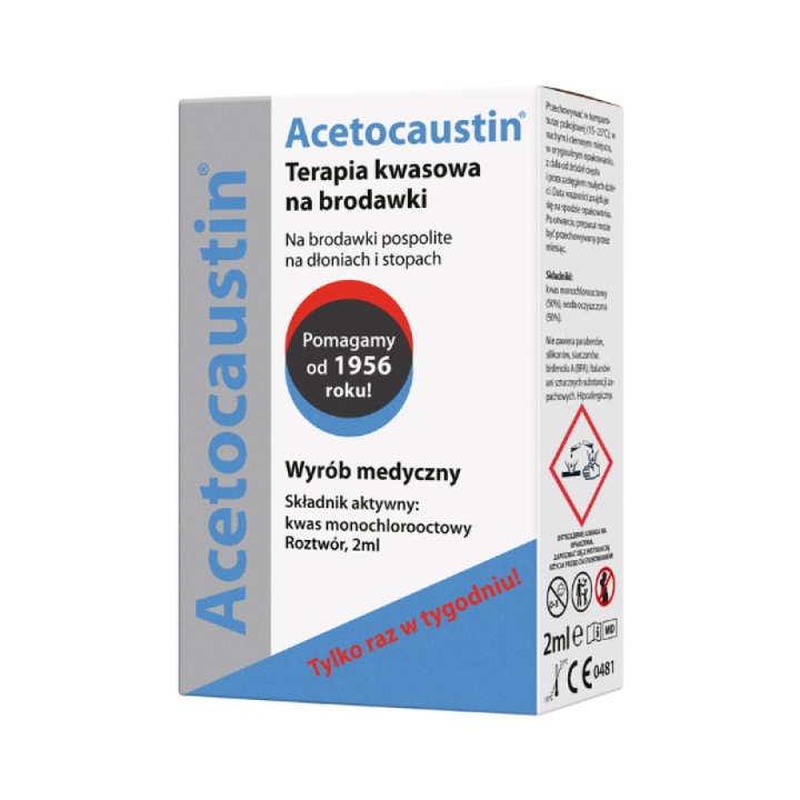 Acetocaustin, tratament pentru broaste, 2 ml, cu acid monochloroacetic 50%, pentru utilizare pe maini si picioare