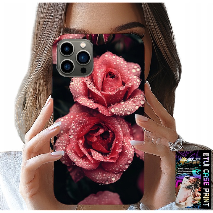 Tok iPhone 12 Pro Max-hoz, World Case, rózsaszín rózsák, virágmintás, szilikon