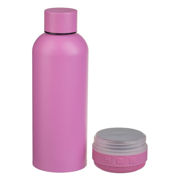 Termos RAVENDOR cu boxa bluetooth, 430ml, otel inoxidabil, lila