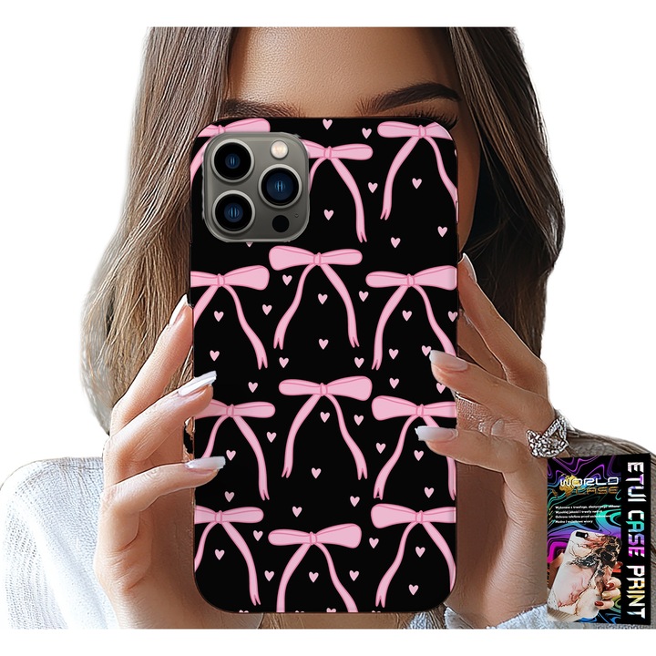 Telefon tok, World Case, iPhone 13 Pro Max, fekete és rózsaszín szilikon, személyre szabott design