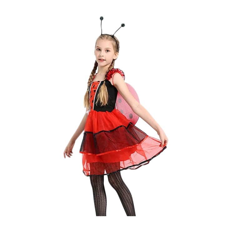 Costum buburuza KidMania cu accesorii, rochie si aripi, 7-8 ani, 128 cm