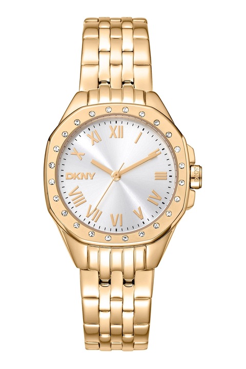 DKNY, Rozsdamentes acél karóra kristályokkal díszítve, Aranyszín