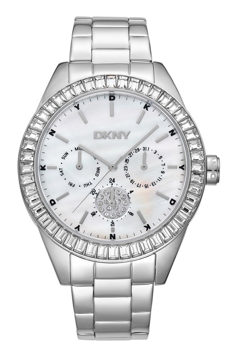 DKNY, Мултифункционален часовник с кристали, Сребрист