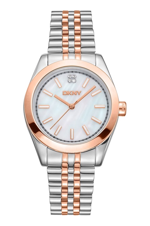 DKNY, Rozsdamentes acél karóra két színárnyalatú szíjjal, Rózsaarany, Ezüstszín