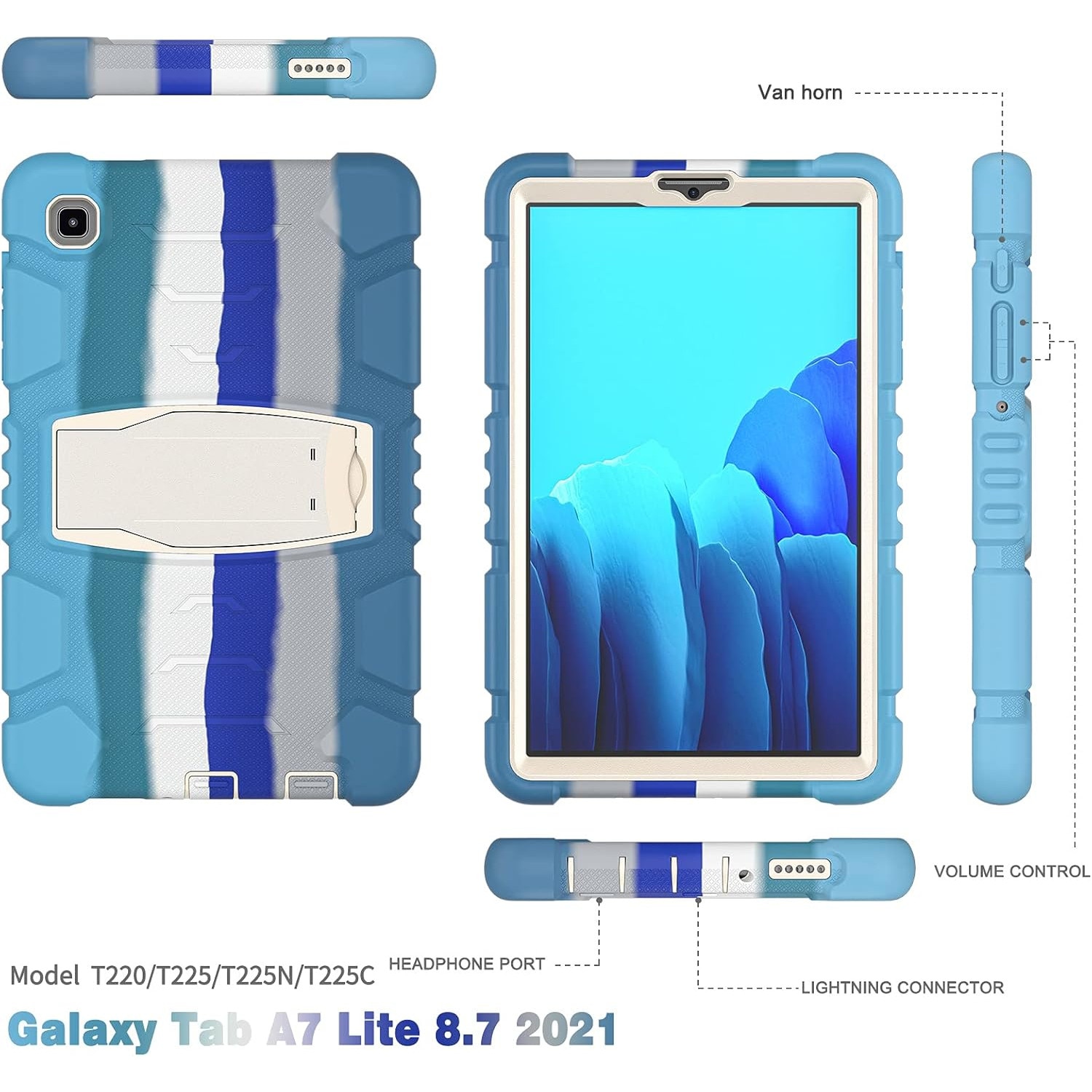 Husa Shockproof Armor pentru Samsung Galaxy Tab A7 Lite(SM-T220/T225), 8.7", Sigloo, stand Built-in, Protectie 360, Albastru multicolor