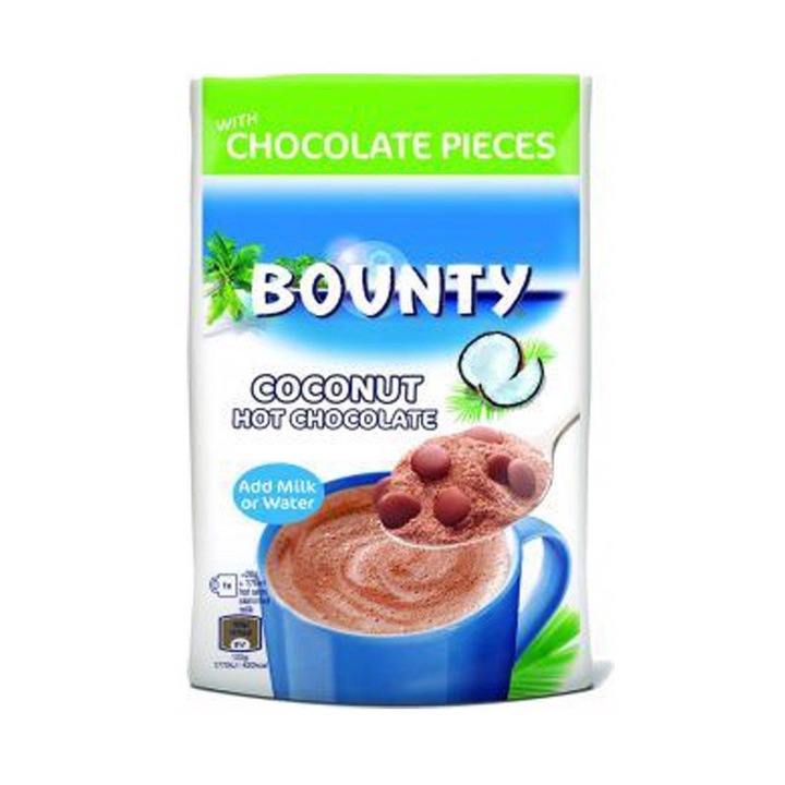 Pudra de băutură Bounty 140g, ciocolată și cocos, ușor solubil, ambalaj practic