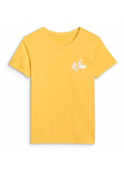 4F póló, sárga, 100% pamut, botanikus, Sárga