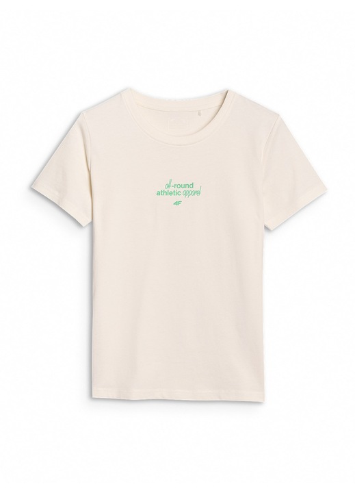Tricou femei 4F, bumbac ecru, Alb ecru