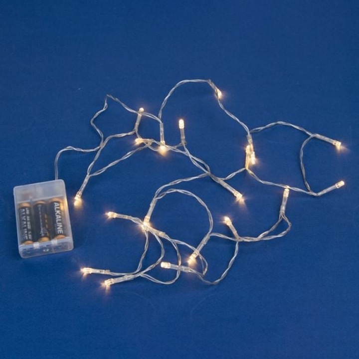 Instalație Alb Cald de Lumini DASINU, 20 Becuri LED, Baterii, 1.9m