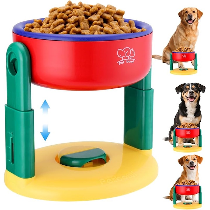 Állítható magasságú (15-18 cm) kutyatál közepes kutyáknak, csúszásmentes talppal, piros, szett