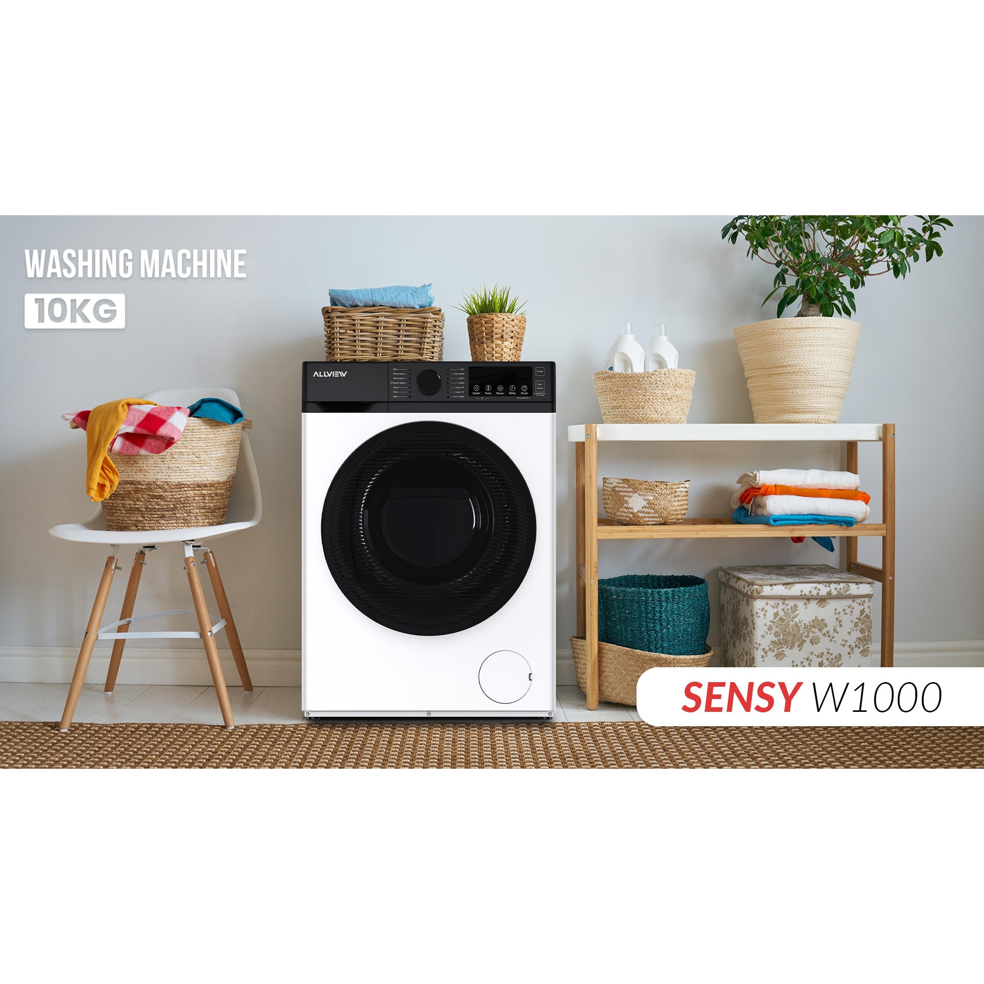 Masina de spalat rufe Allview Sensy W800, 8 KG, motor Inverter, 1200 RPM, design SLIM, Smart One Touch AI, Display LED