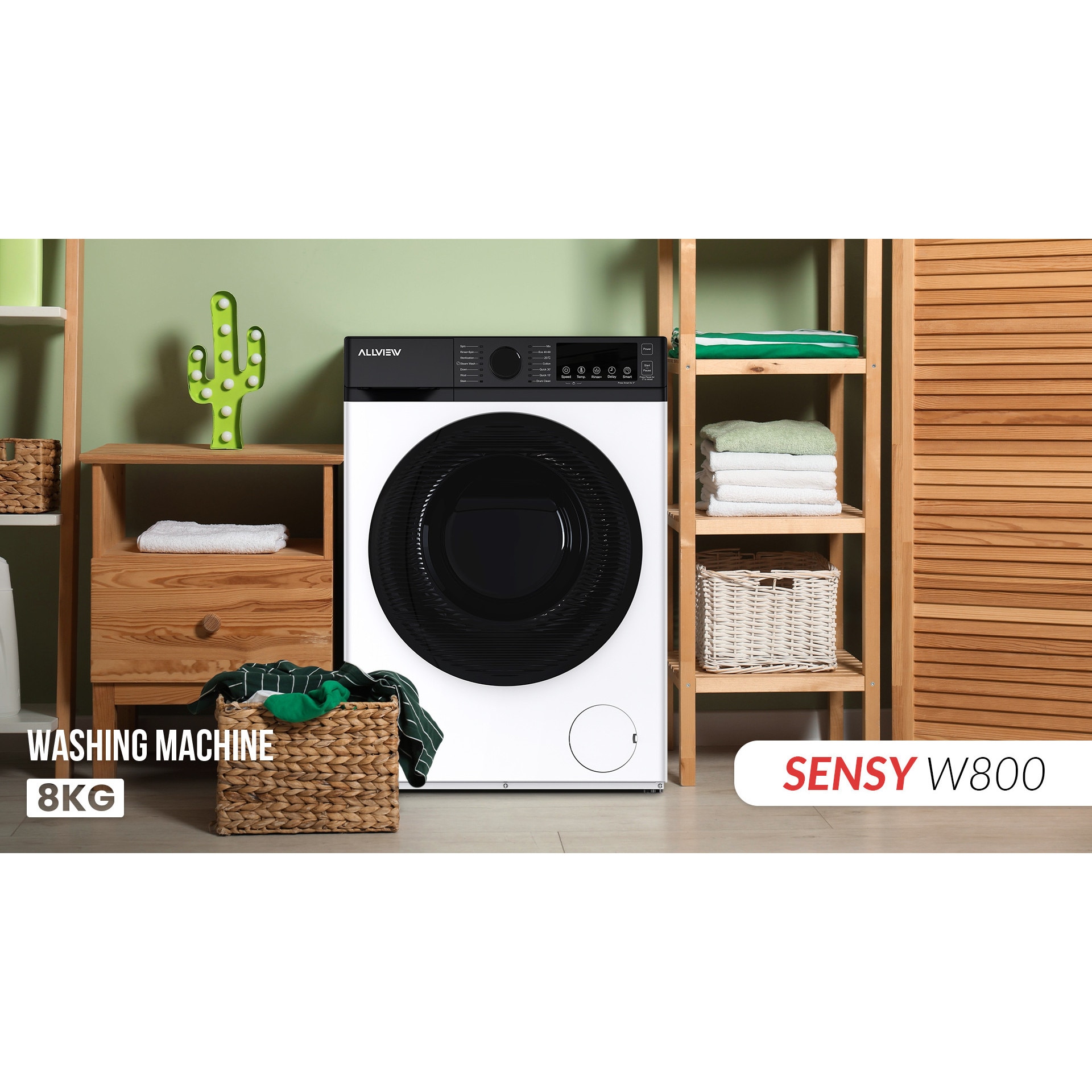 Masina de spalat rufe Allview Sensy W800, 8 KG, motor Inverter, 1200 RPM, design SLIM, Smart One Touch AI, Display LED